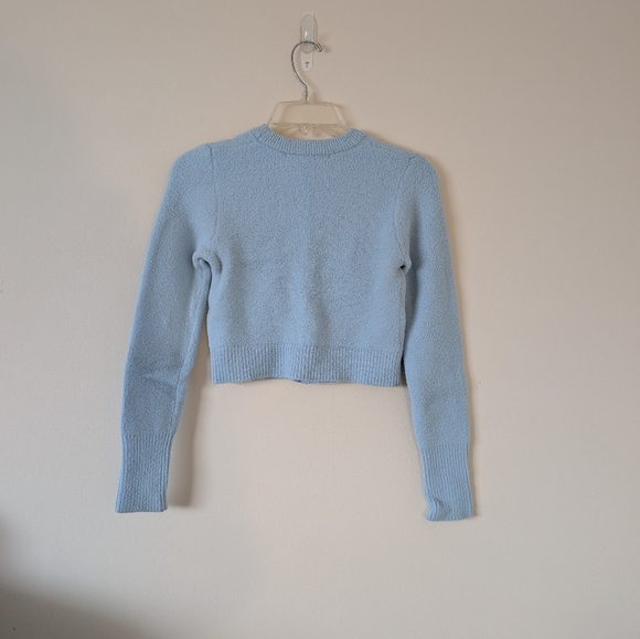 Zara Cropped Baby Blue Knit Sweater Size Small - Picture 3 of 3